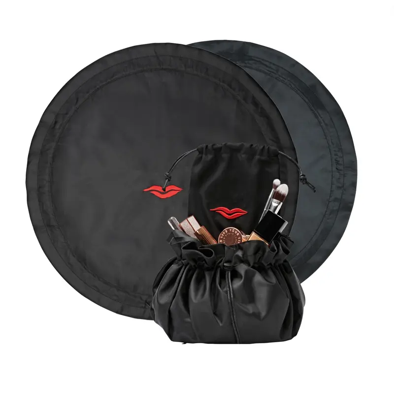 Open Flat Drawstring Makeup Bag in Classic Black 0