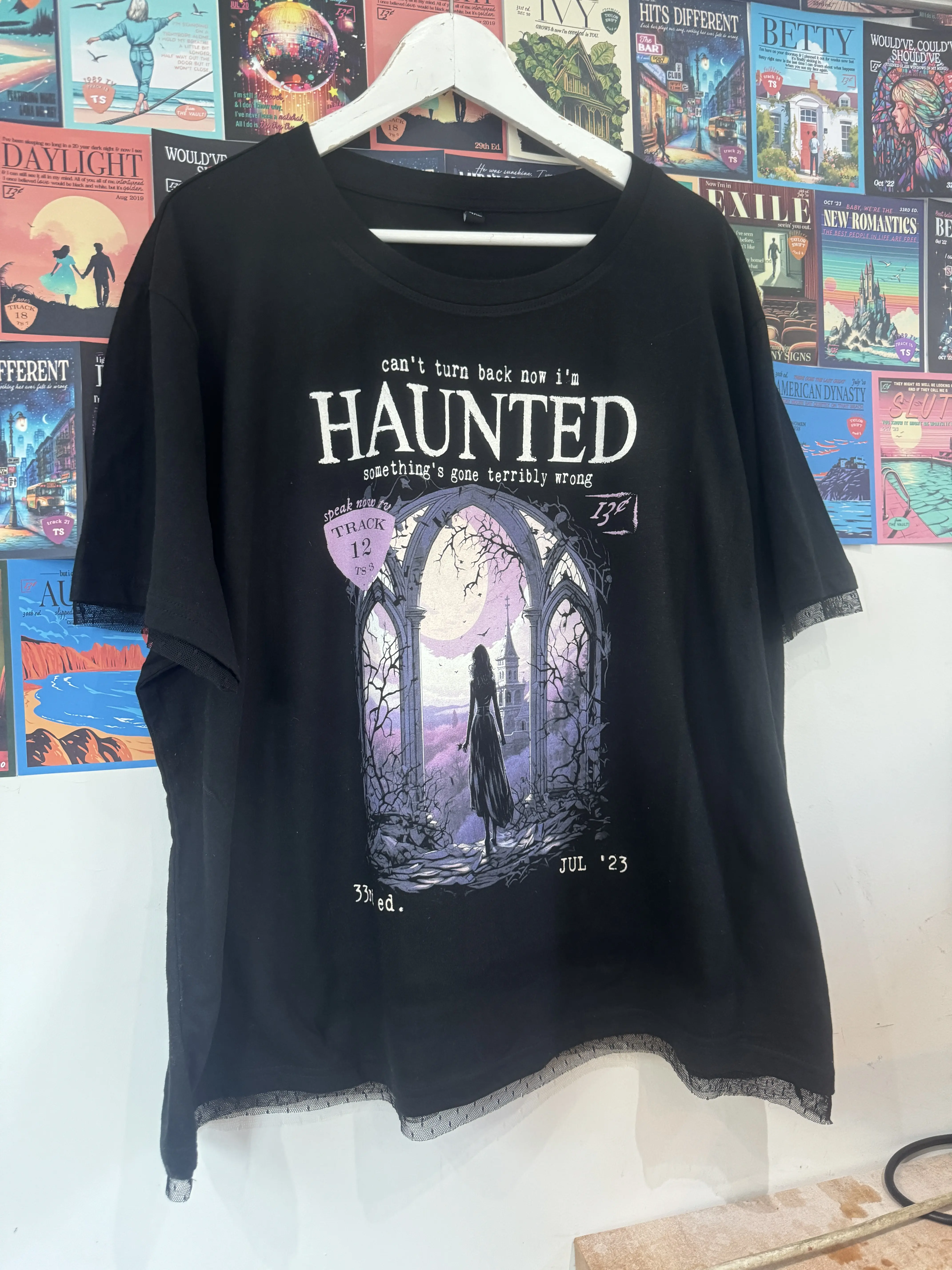 Haunted lyric cotton Lace trim t-shirt | TS vintage speak now magazine design
