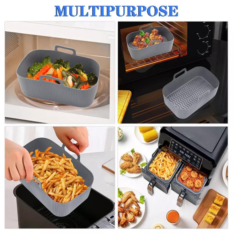 Product Introduction of 2Pcs Air Fryer Silicone Pot Rectangle Baking Dual Tray Basket Liners Insert Dish 29