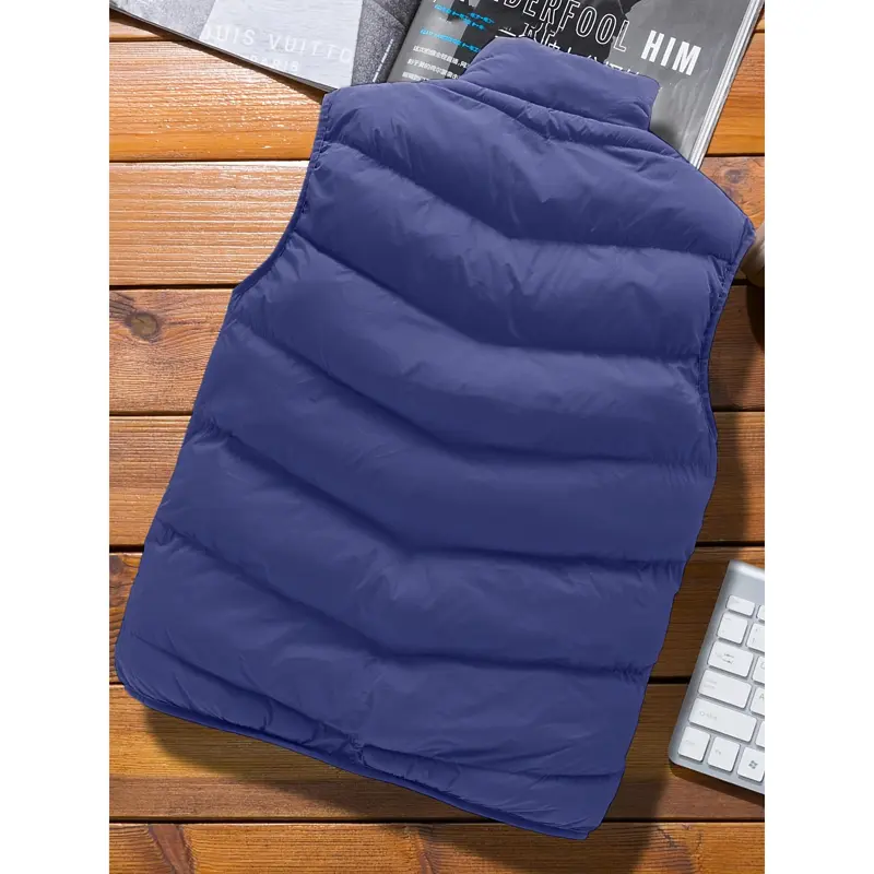 Warm Winter Vest, Men's Casual Zipper Pockets Stand Collar Zip Up Vest For Fall Winter 8