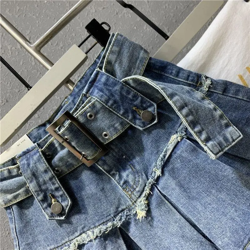 new-Harajuku Vintage Light Blue Sweet Pleated Denim Skirt Women Y2K Street Fashion New Popular Slim A-shaped Half-length Hip Skirt 8