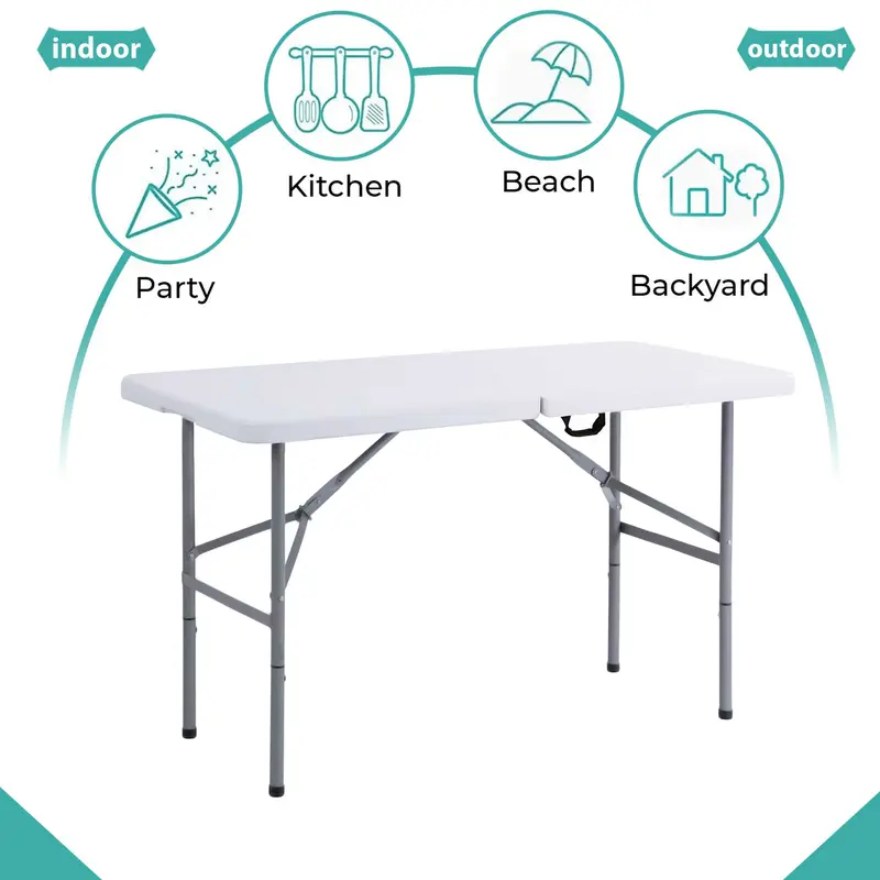 Crystals Folding Table - Strong Steel Frame, 4FT Heavy-Duty, Portable Plastic, Ideal for Outdoor Use 3