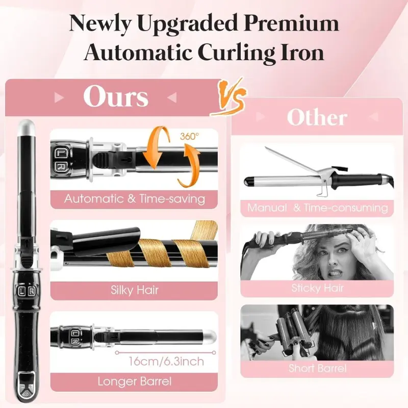 【Arrival in 2-3 days Summer Sale】2025 Newest Automatic Curling Wand Rotating Curling Iron, Professional 28mm/1.1 Inch Hair Curler Hair Styling Irons Fast Heating Wand for Medium/Long Hair Comfort 2