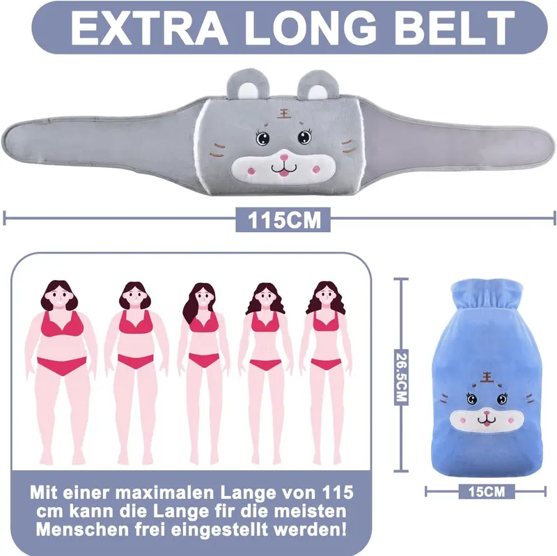 Hot Water Bottle, Water-Filled hot Water Bag with a Soft Waist Cover and a Waist Belt, Rubber Hot Water Pouch + Funnel for Pain Relief for Neck, Back, Shoulder and Legs Gift Set Cup 2