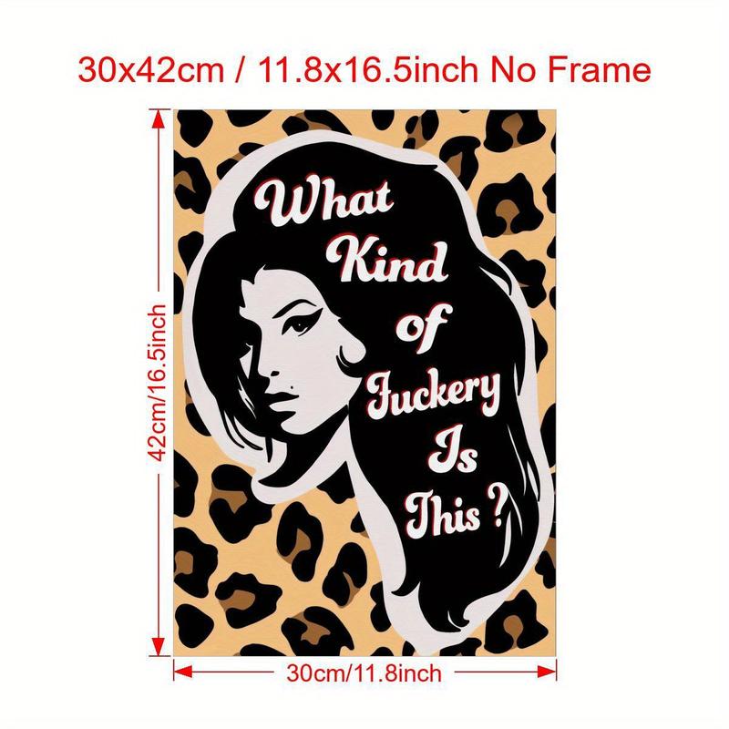 1pc Canvas Poster, Amy Music Portrait Print, Leopard Print Art Wall Art For Living Room, Wall Decor For Bedroom, Home Decor Room Decor, Frameless 8
