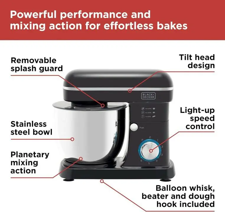 Black & Decker 1300W Stand Mixer – Black BXMX12054GB 8