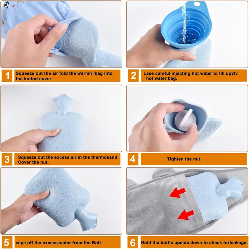 Hot Water Bottle, Water-Filled hot Water Bag with a Soft Waist Cover and a Waist Belt, Rubber Hot Water Pouch + Funnel for Pain Relief for Neck, Back, Shoulder and Legs Gift Set Cup 3
