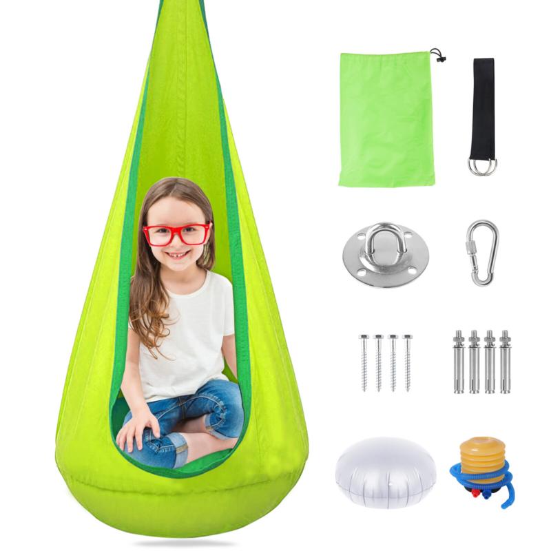 Kids Sensory Swing Indoor Oudoor Children Hammock Pod Swing w/ Inflatable Pillow 0