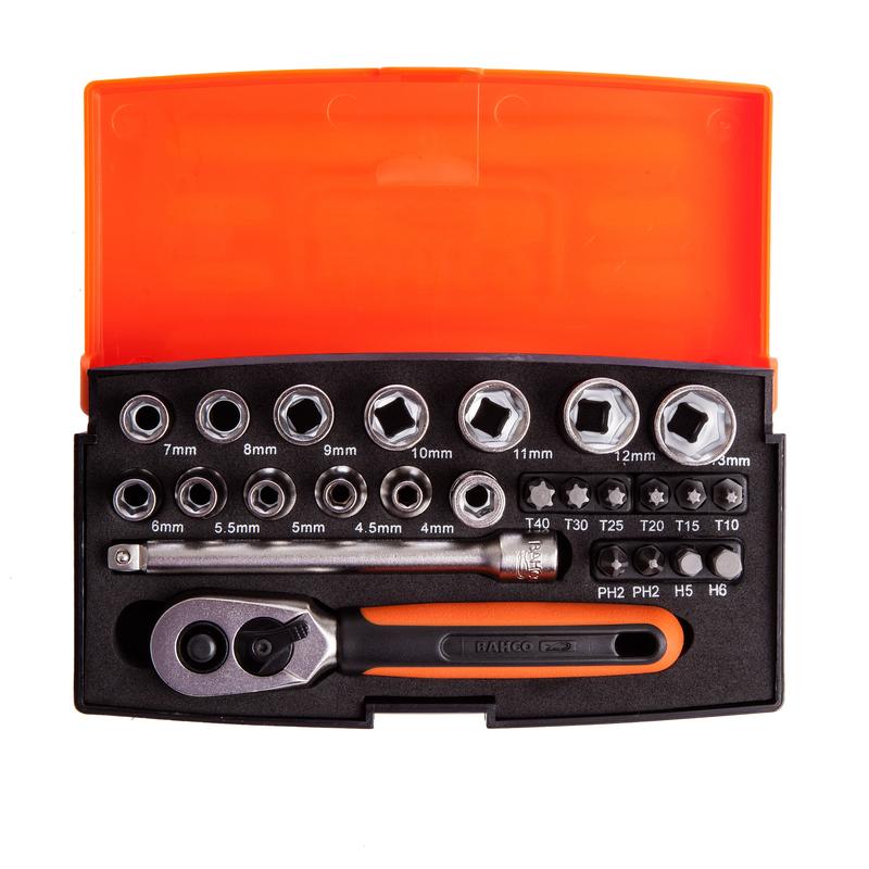 Bahco SL25 25 Piece 1/4" Hex Sockets + Mini 1/4" Ratchet & Screwdriver Bit Set 2