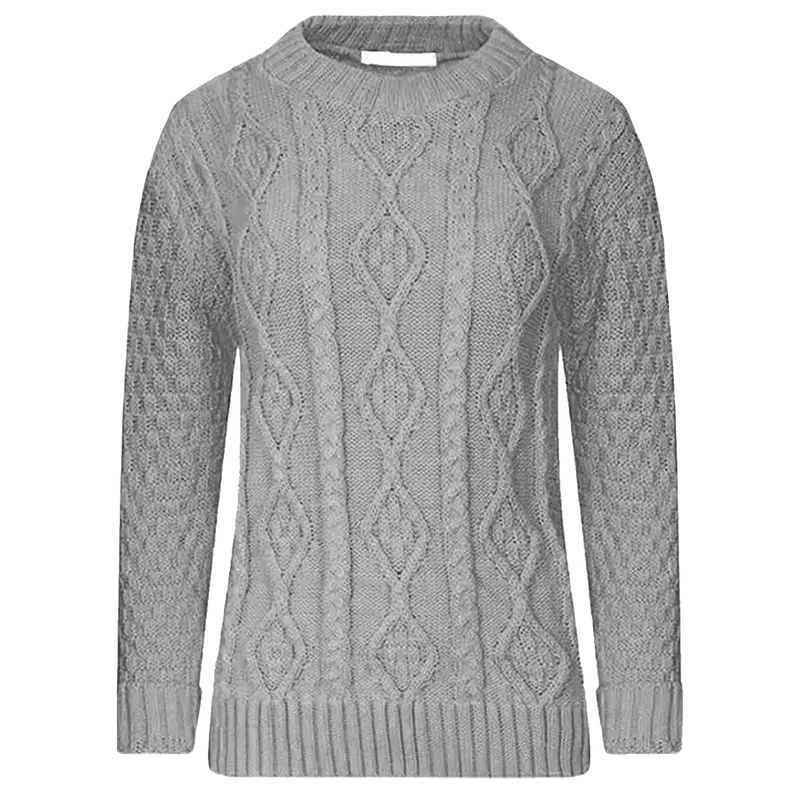 Women’s Jumpers Cable Knit Long Sleeve Jumper Chunky Knitted Winter Sweater Ladies Crew Neck Pullover Jersey Top Size UK 8-26 Knitwear Casual Comfortable Womenswear Fit Essential long  sleeve Jeans Medium Simple Slim Basic Crewneck 8