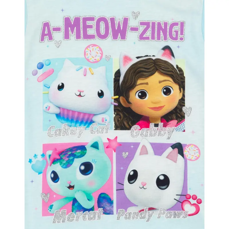 Vanilla Underground x Gabby's Dollhouse Girls Blue A-Meow-Zing! Text And Characters Short Sleeve Short Leg Pyjama Set 4