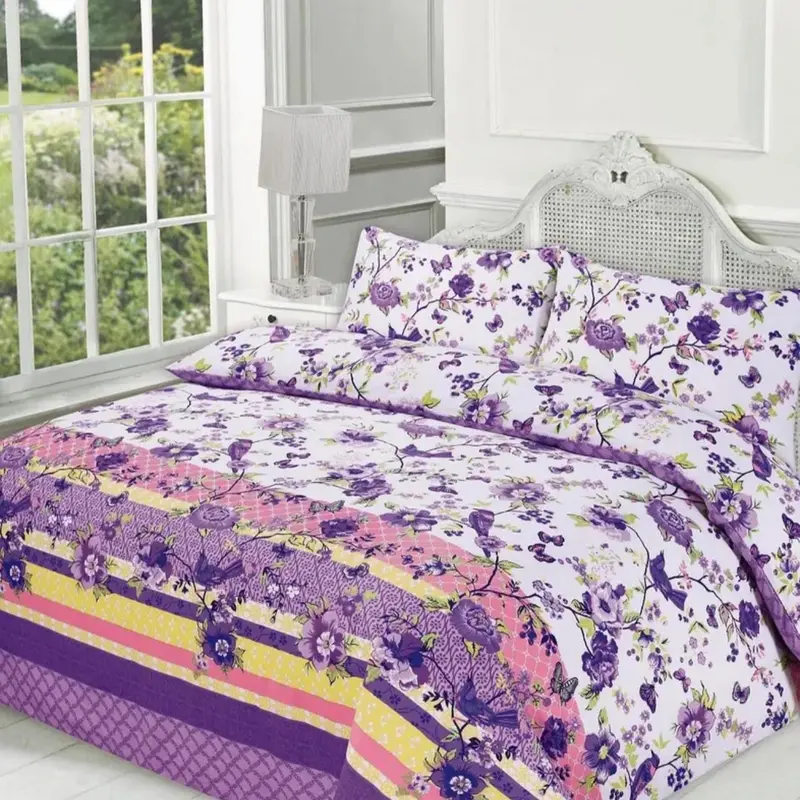 Luxury Duvet Cover Set with Pillowcases - Quilt Cover Set with Matching Pillowcases - Floral Flower Geometric Pattern Traditional Modern Cosy Stripes Blocks Printed PolyCotton Rich Duvet Cover Complete Bedding Set Single Double King Super King Bed Size 1
