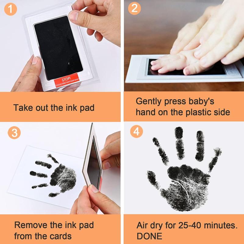 Baby Handprint and Footprint Kit, 3 Baby Inkless Print Pads, 6 Imprint Cards, Baby Footprint Kit,Safe Non-Toxic for Feet & Hand, Family Keepsake Black 2
