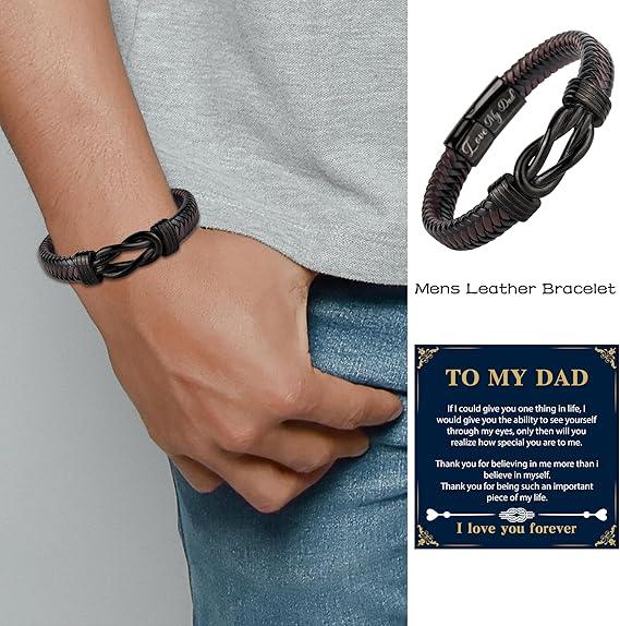 Gifts for Dad Mens Leather Bracelet Dad Fathers Day Birthday Gifts from Daughter Son Unique Presents for Dad Christmas 1