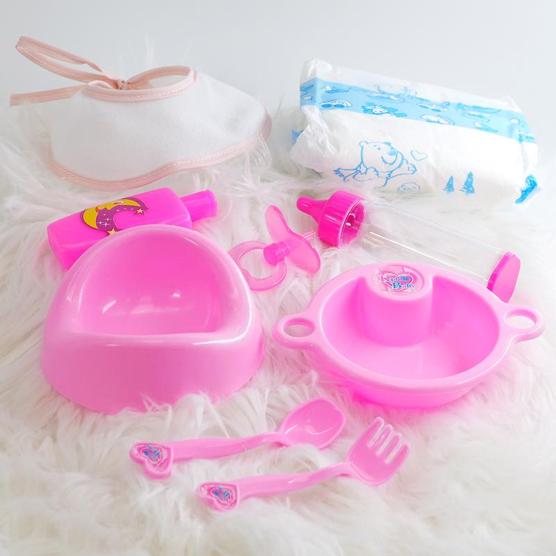 BiBi Doll 9 Piece Baby Dolls Feeding Accessories Kit Nappy Set, Milk Bottle, Dummy, Potty 1
