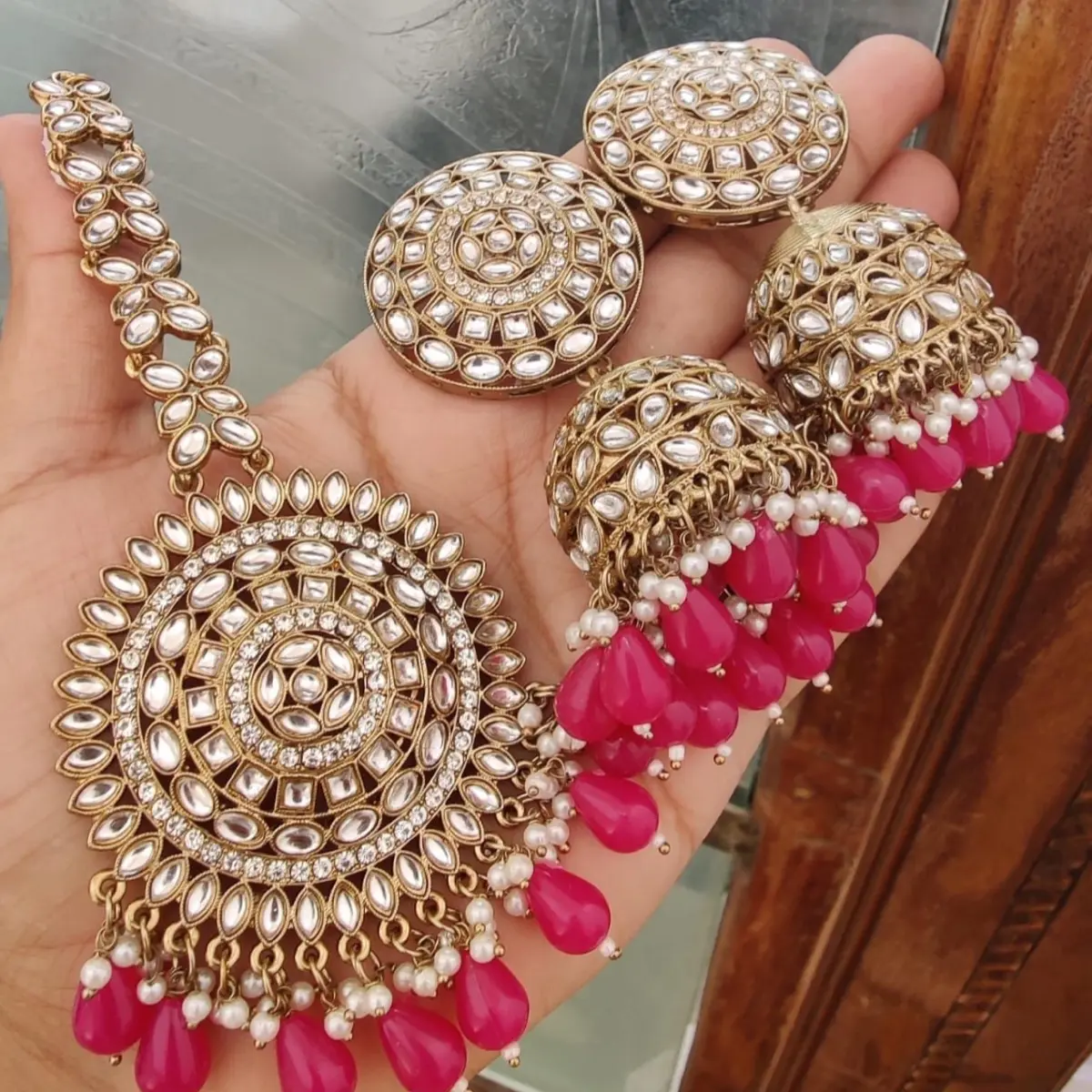 Rajasthani oversized Jhumka Tikka earrings