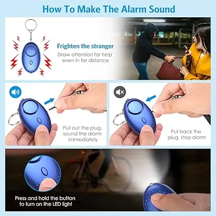 10 PCS Safety Keychain Set for Women and Kids, Self Defense Keychain Set with Safe Sound Personal Alarm, Loud Security Alarms Keychain with LED Light, Whistle, No Touch Door Opener (Blue) 6