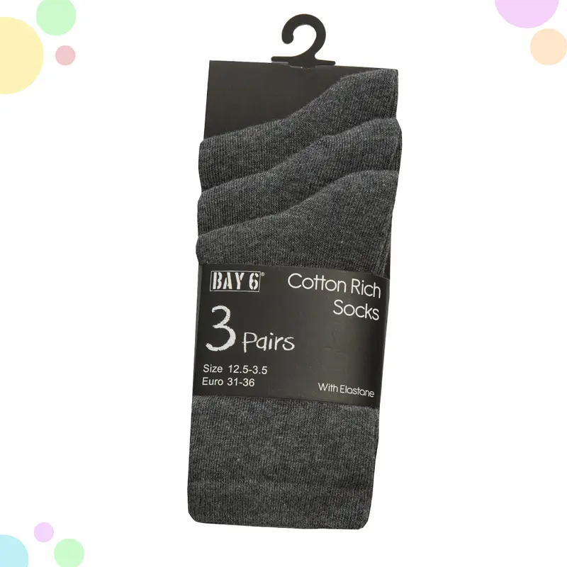 3 Pairs Kids Boys Girls Unisex Plain Cotton Rich School Sock Uniform Calf Socks Size UK from 6-8.5 up to 4-6.5 6