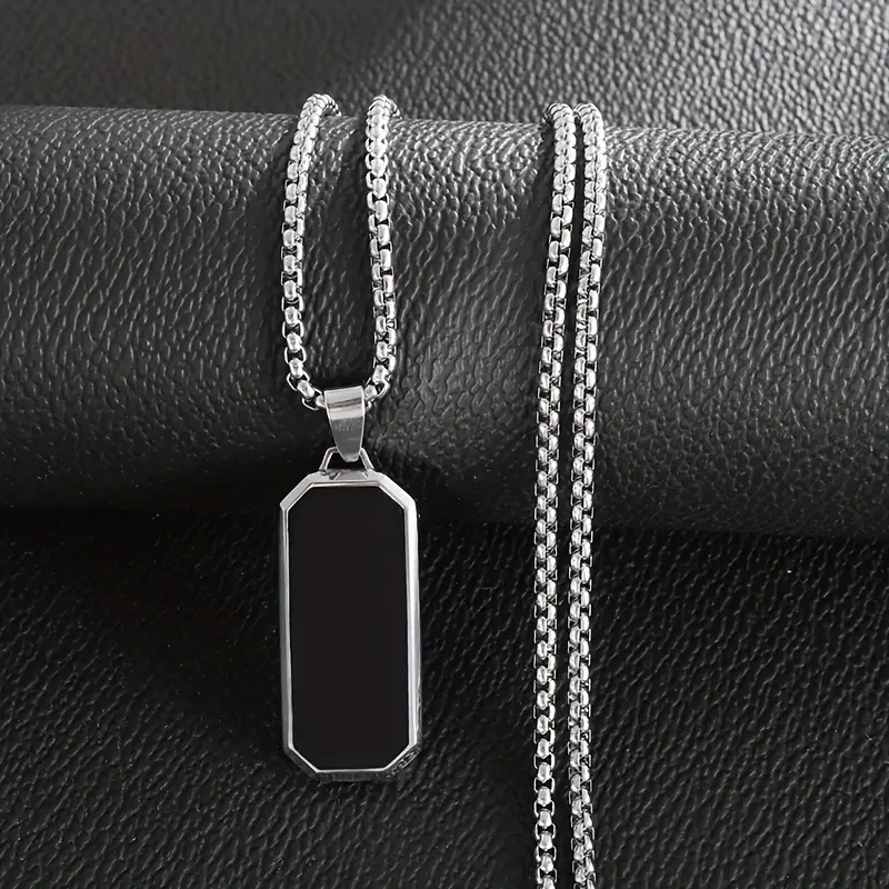 1pc New Fashion Simple Stainless Steel Black Glossy Pendant Necklace Men And Women Casual Party Jewelry 1