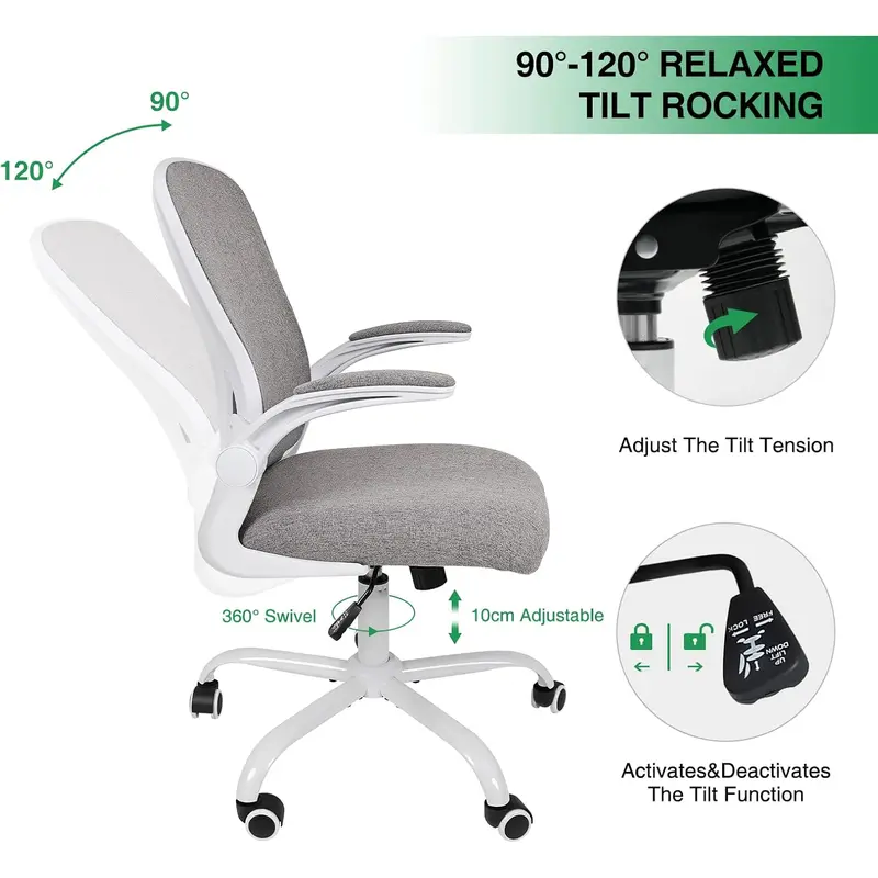 NEW Office Chair, Flip-up Armrest Ergonomic Desk Chair Computer Task Chair Mesh with Armrests lumbar support Mid-Back for Home Office Conference Study Room, Deep Grey 4