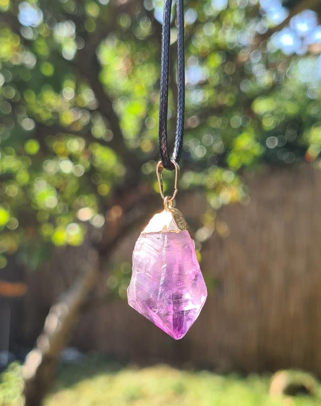 Handmade Raw Amethyst Pendant Necklace with Leather Cord for Spiritual Growth, Protection, and Emotional Healing 1
