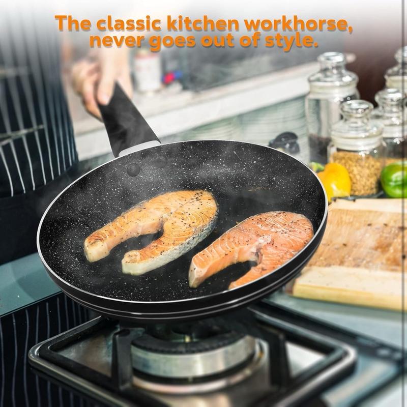 Daifort Nonstick Frying Pan 20cm- Breakfast24cm-26cm-28cm-30cm-32cmLayer Non-Stick Coated Granite Fry Pan with Induction Bottom/Scratch Resistant/Suitable for Induction, Electric and Gas Hobs/- Black Cookware 3