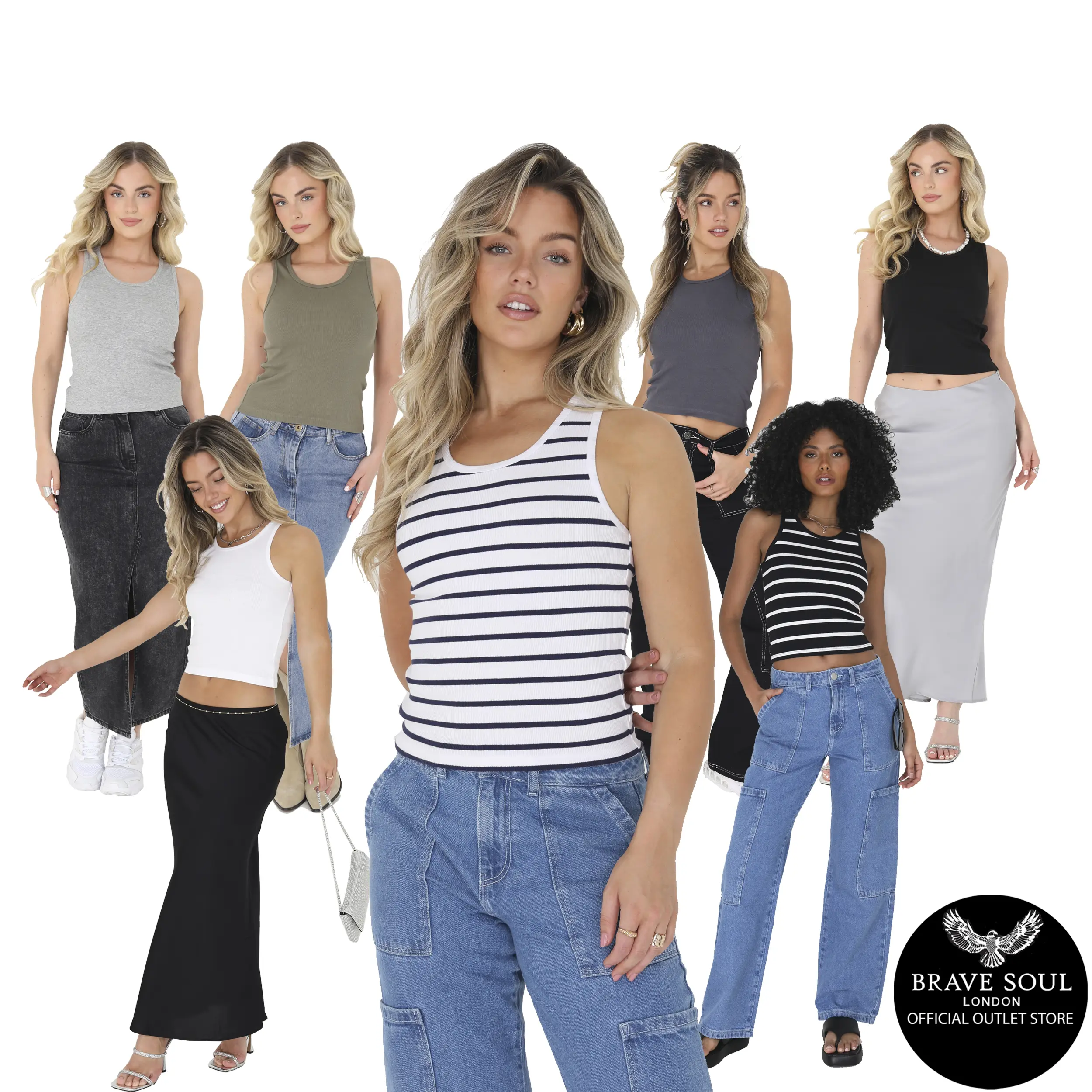 Brave Soul Ladies  Stretch Crew Neck Vest Sleeveless  Cotton Casual Tank Top