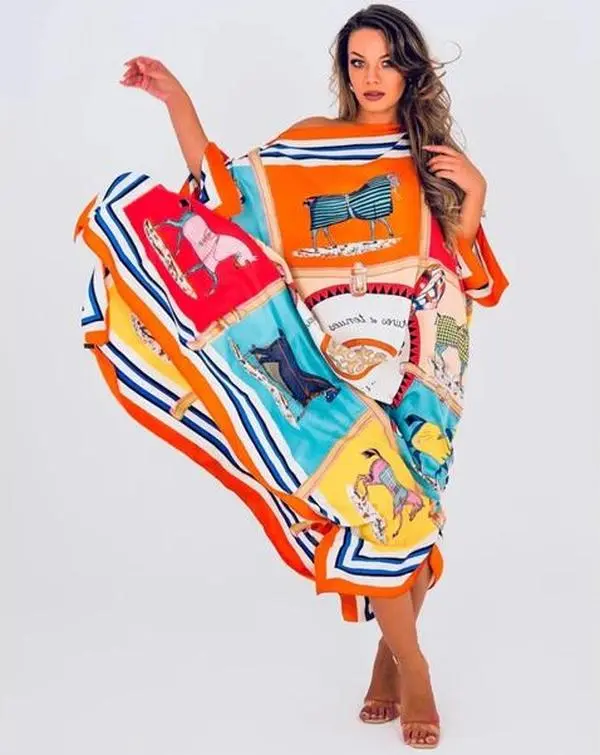 CAIRO ORANGE PRINT CAFTAN MAXI DRESS