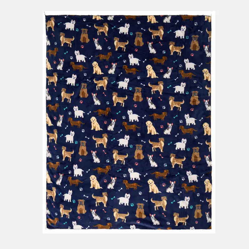 OHS Dog Print Sherpa Reverse Pet Dog Cat Blanket Throw 3