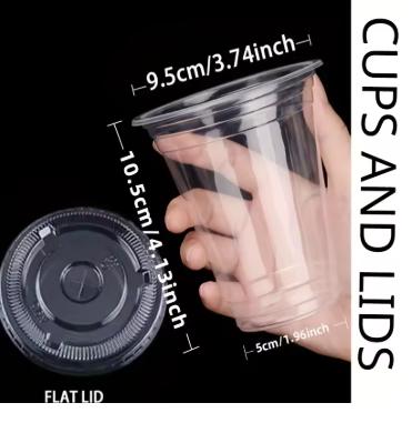 50pcs/Set 12/16OZ Plastic Cups With Lids for Iced Coffee Smoothie Milkshake Cold Drinks - Drinkware Disposable Multicolor 5