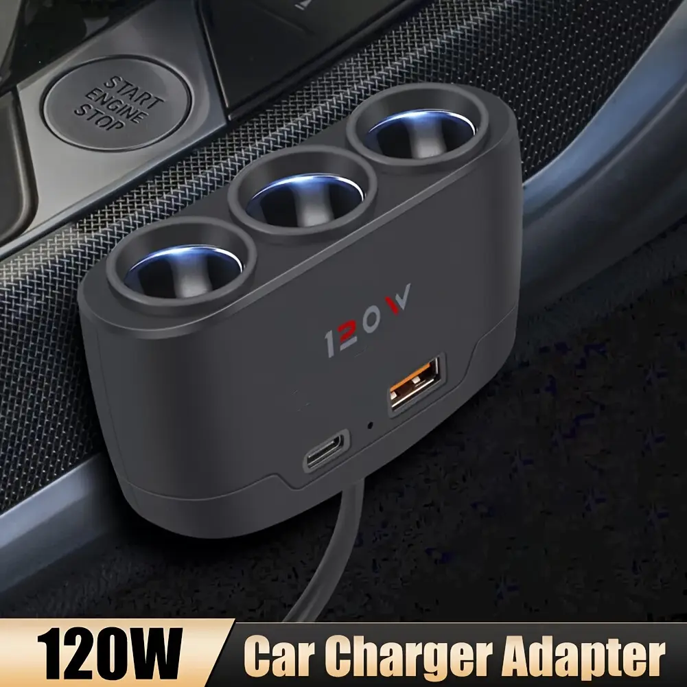 3-In-1 Car Charger Featuring USB, PD Interface, And Three High-Power 120W Multifunctional Travel Adapter Sockets, Suitable for Smart Devices,GPS And Car Vacuum Cleaners with Male-To-Male Connector And Car Plug Power Mode Operating Voltage, Without Battery