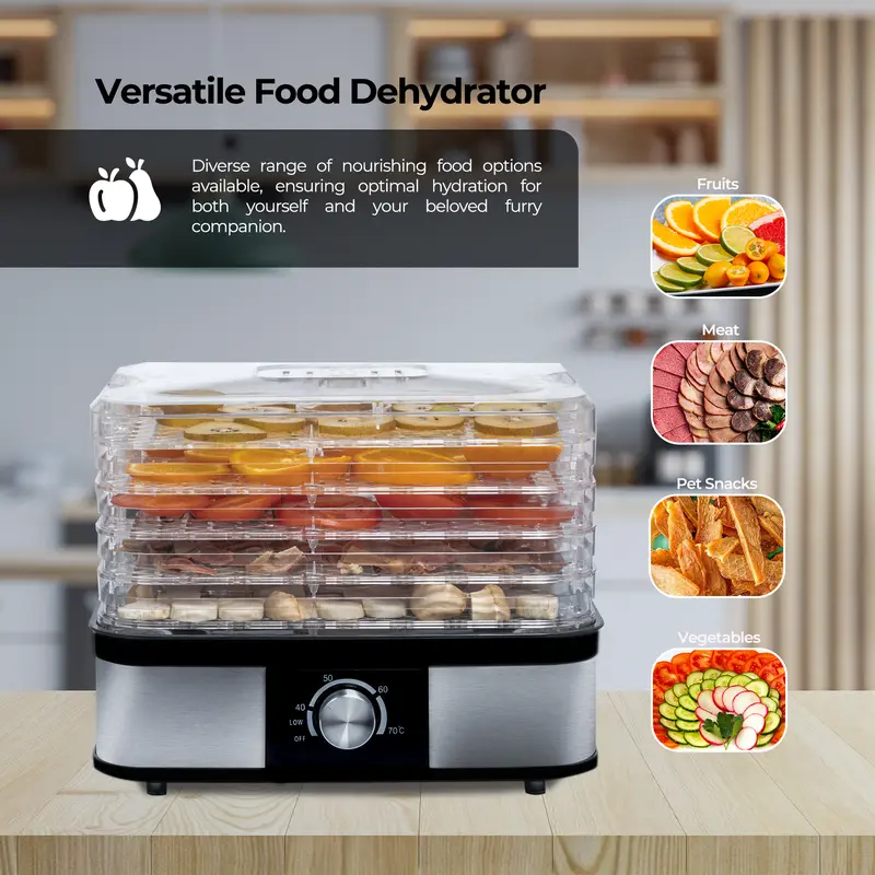 ARTECH Electric Food Dehydrator - 5 Tray Fruit Dryer Machine, 245W, Adjustable Temperature Control 40-70℃, BPA-Free Trays, Healthy Natural Snacks, Jerky, Fruits, Vegetables, Mushrooms, Herbs & Seeds 3
