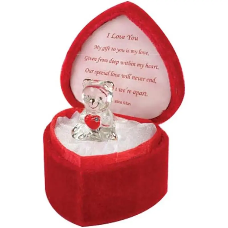 Love Heart Teddy Bear Red Celebration Heart Gift Boxed Glass Present Girlfriend Boyfriend BF GF Wife Christmas Valentines Day (I Love You)[48 hrs delivery]