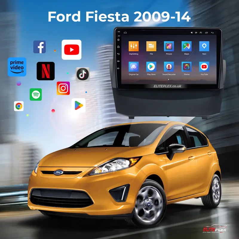Ford Fiesta 2009-14, Android Car Stereo with Apple CarPlay, Wireless, Radio, GPS, WIFI, BT, NAVI, 9” Full HD Screen, 2GB-32GB Storage, Cooling fan 0