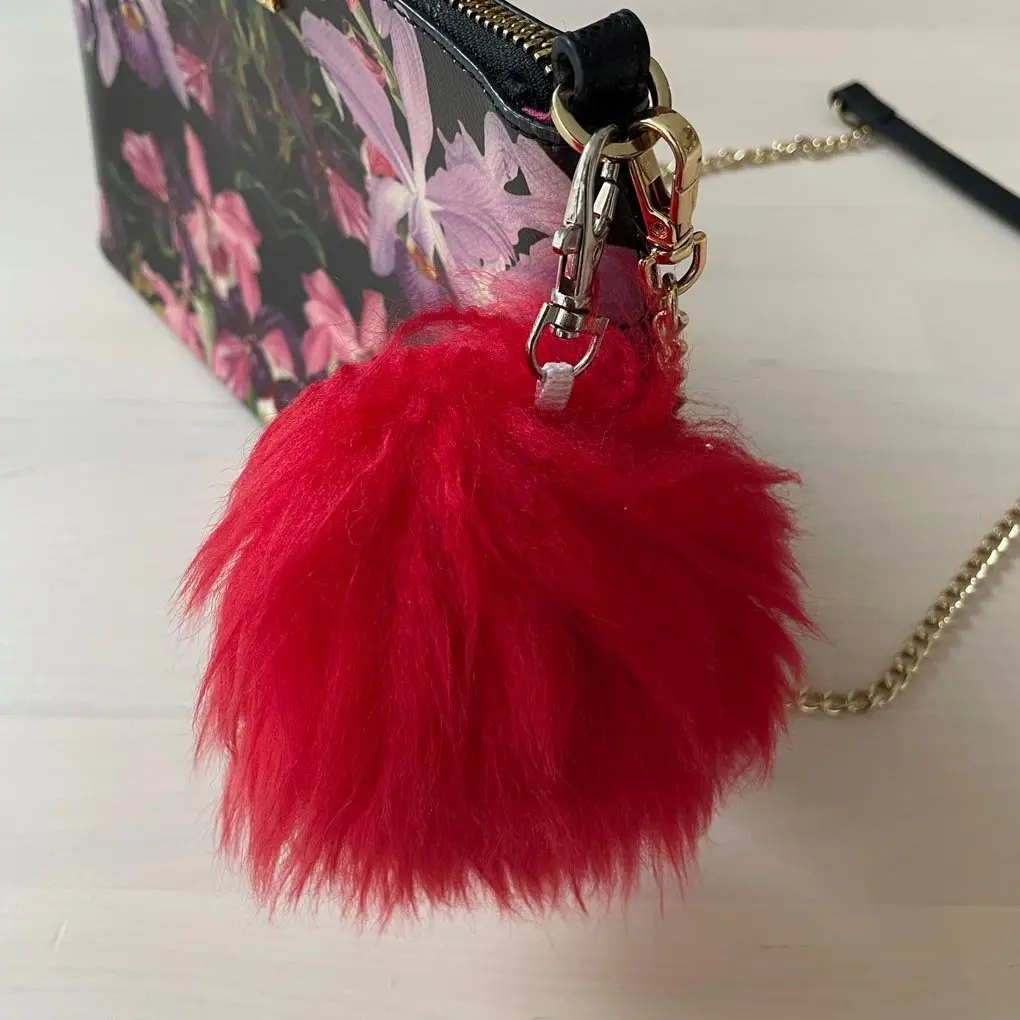 Pom-Pom Bag Charm | Key Ring | 100% Sheepskin | Cherry Red
