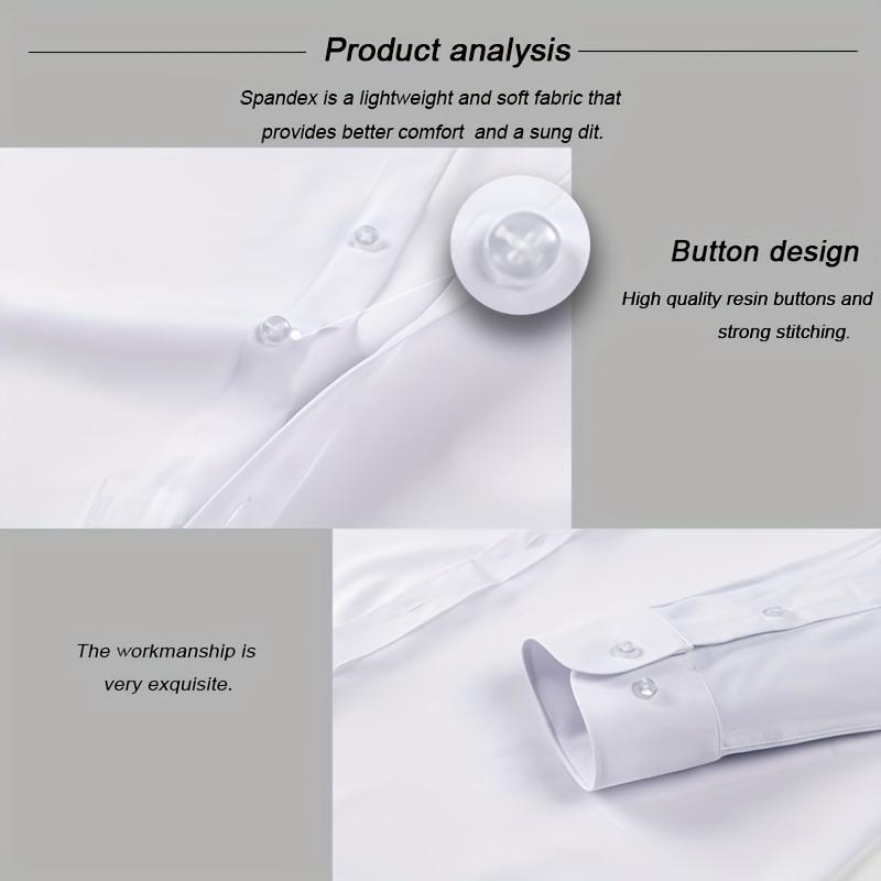 Product Introduction of Men's Solid Color Lapel Collar Design Dress Shirts, Long Sleeve Casual Button Up Shirt For Formal Occasions 3