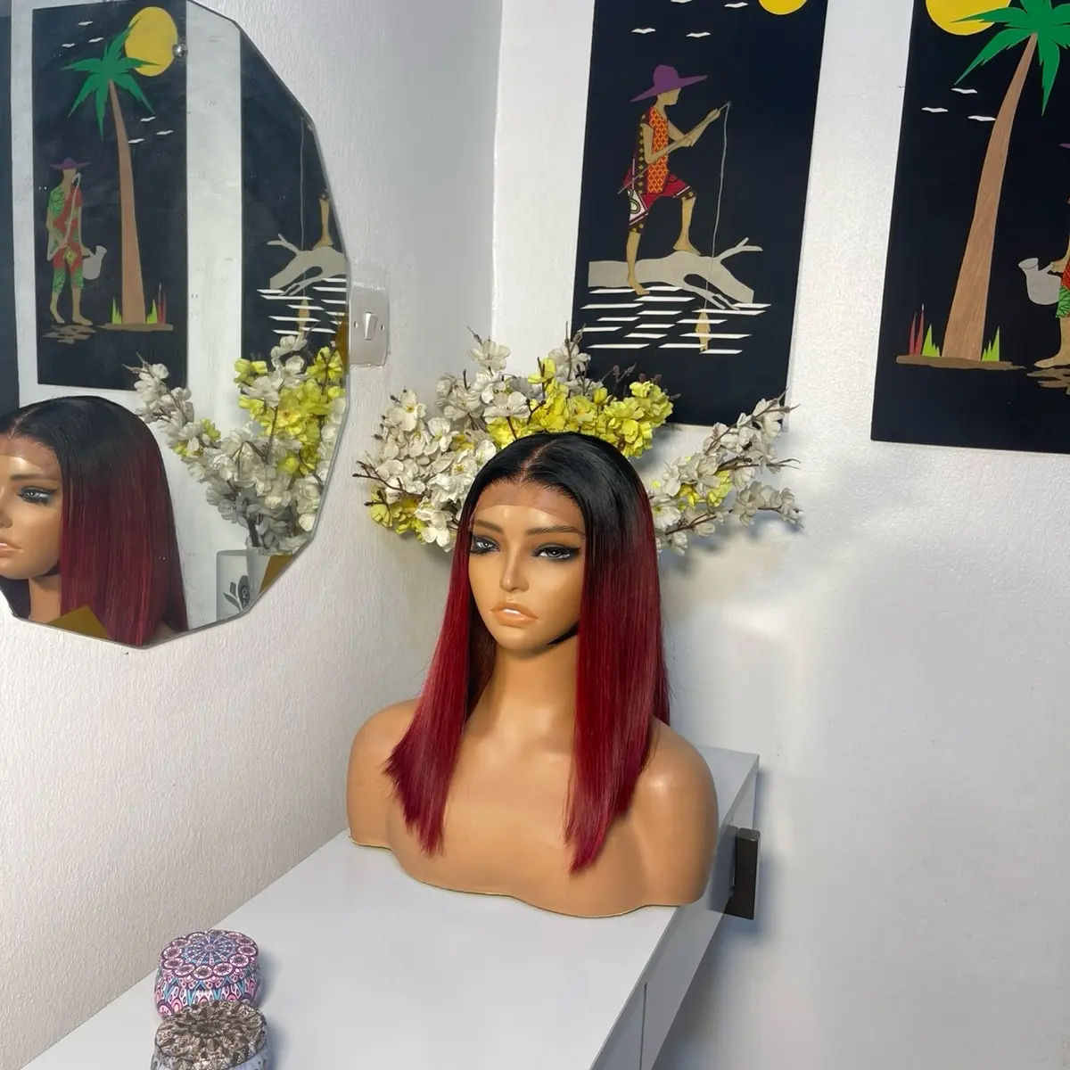Burgundy Raw Donor Human Hair Wig - Super Full 14”Inches, Over 250 Density