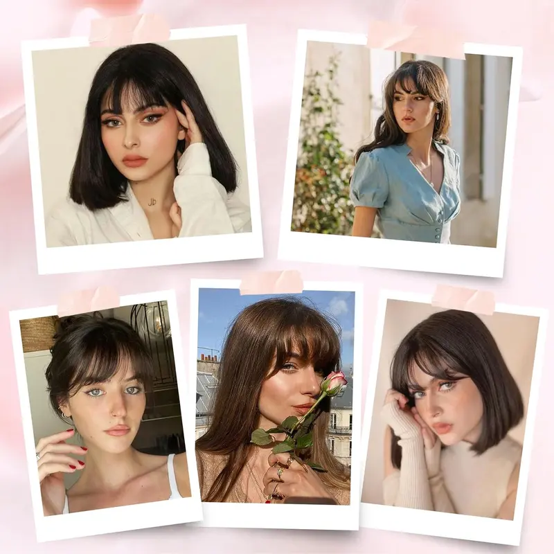 Clip in Fringe 100% Real Human Hair Fringe Clip in Bangs 10 Inch Hair Topper With 6 inch Bangs Hair Toppers for Thinning Hair Women Real Hair 360°Clip on Fringe for Daily Wear (Chocolate Brown) 6