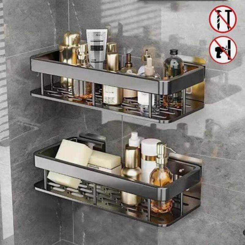 2Pcs Bathroom Shower Caddy Shelf Organizer No Drill Wall Mounted Shower Shelves Racks 4