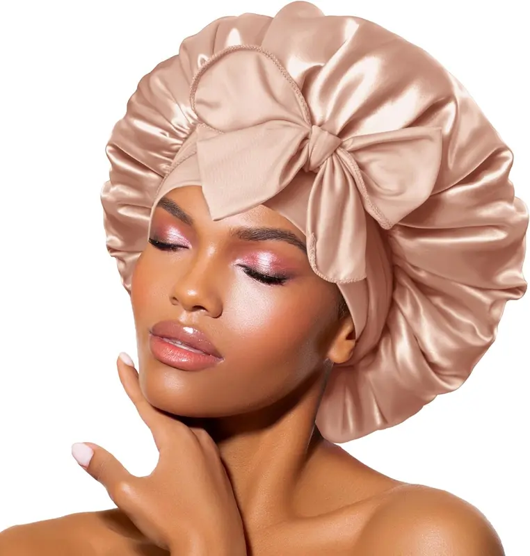 Sleeping Silk Head Cover with Tie Band Hair Wrap Silk Sleep Cap for Curly Long Braid Tresse Haircare 0