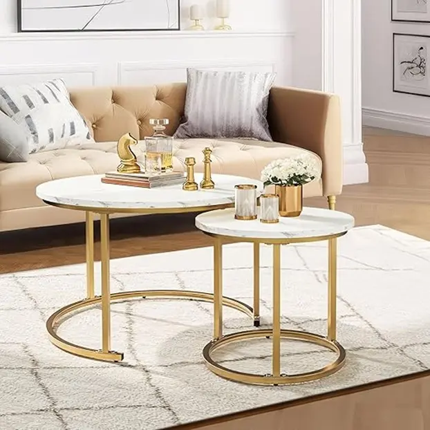 Modern Nesting Coffee Table Set of 2 for Living Room, White Round Wood Coffee Tables - Perfect for Your Home Decor marble  coffee  table coffee  tables