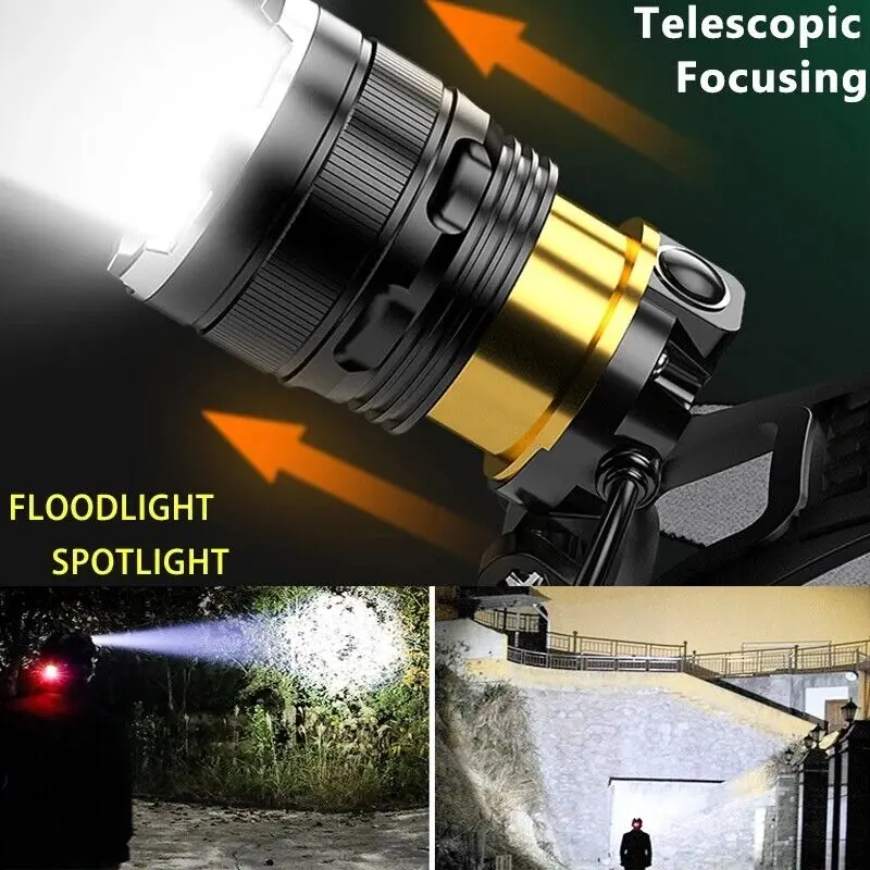 Super Bright Waterproof Head Torch Headlight LED USB Rechargeable Headlamp-UK 5