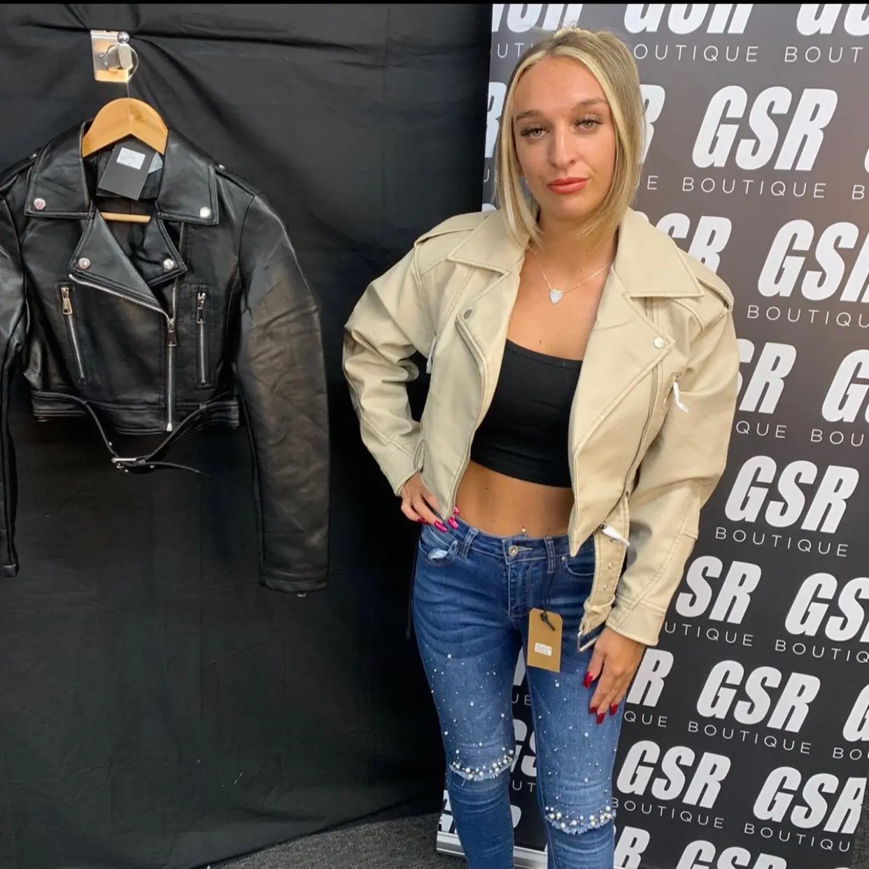 GSR Boutique Alice Cropped Faux Leather Jacket with Belt