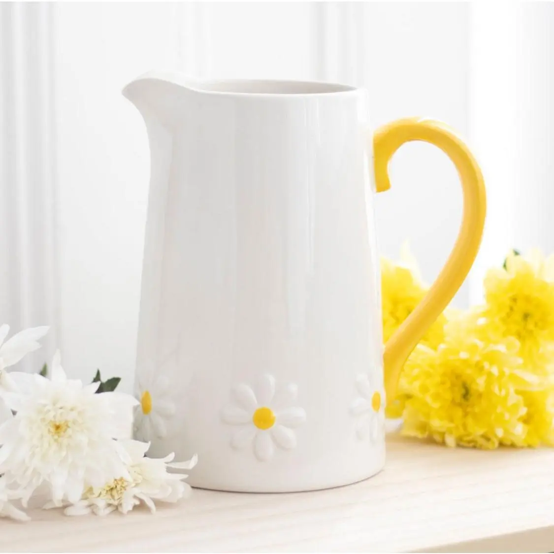 Spring Daisy Ceramic Flower Jug Sunshine Yellow Mothers Day Kitchen Decor Gifts