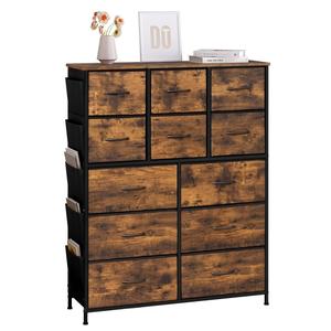 WOLTU SSK012vbn Chest of Drawers with 12 Fabric Drawers, 5 Side Pockets, Chest of Drawers Sideboard, Living Room, Bedroom, Hallway, Rustic Brown + Black