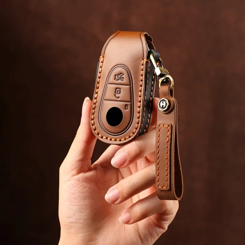 Hallmo Handmade PU Leather Car Key Case Cover, Compatible with Mercedes-Benz Key Fob, Luxury Gift for Father, Men's Key Holder for New 2021 Mercedes Maybach S450 S500 - Auto Accessories 8