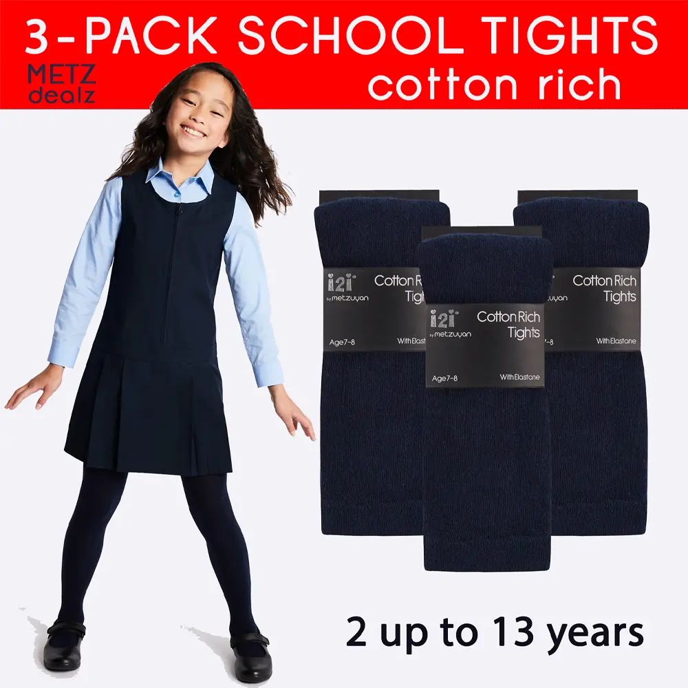 3 Pack Girls Navy Tights School Tights for Girl Back To School Uniform Solid Plain Navy Cotton Rich Bundle 3 Pairs Girls Blue School Uniform Tights Cotton Rich Warm Thick Stretchy Soft Warm Elasticated Waist Breathable 2 3 4 5 6 7 8 9 10 11 12 13 Years