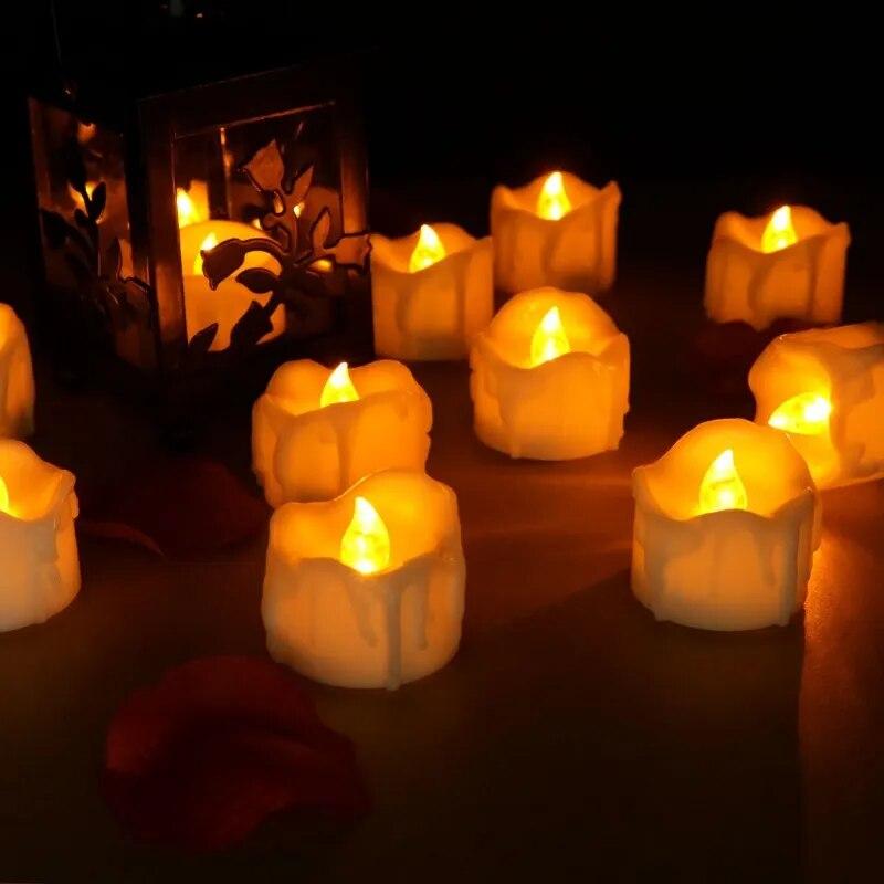6/12Pcs Flickering LED Candles Warm White/Yellow Electric Candle Flameless Tealights for Wedding Valentine's Day Decoration 2
