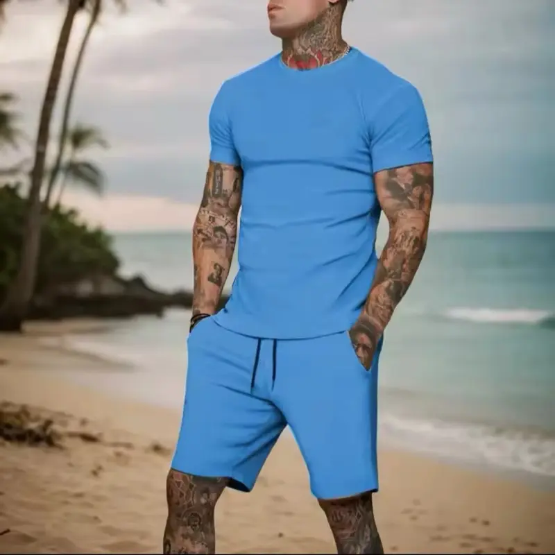 Men’s Shorts and T-Shirt Set in Over 12 Colours - Available in Multiple Colors -  Streetwear Tshirt Summer Basic Comfort, Top Breathable Clothing Fabric Menswear Outfit Day Loose Minimalist Comfortable Lightweight Outdoor Style Suit Womenswear Crewneck 0