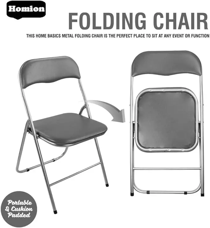 Folding Light Weight Silver Frame Faux Leather Padded Seat Chair 5